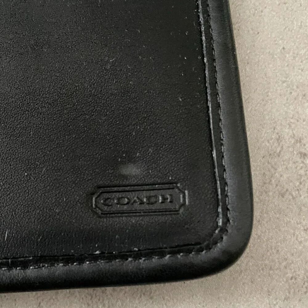 Coach Vintage Black Leather Swing Trifold Crossbody Snap Close Wallet Bag 4843